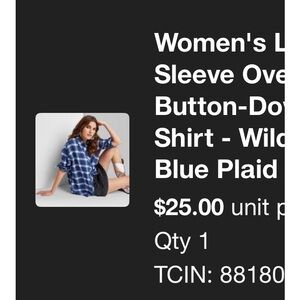 NWOT Wild Fable Navy and White Plaid Shirt side pockets small